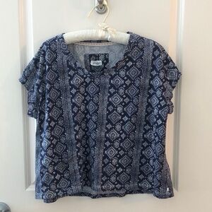Lucky Brand Blue And White Aztec Print Cropped Top